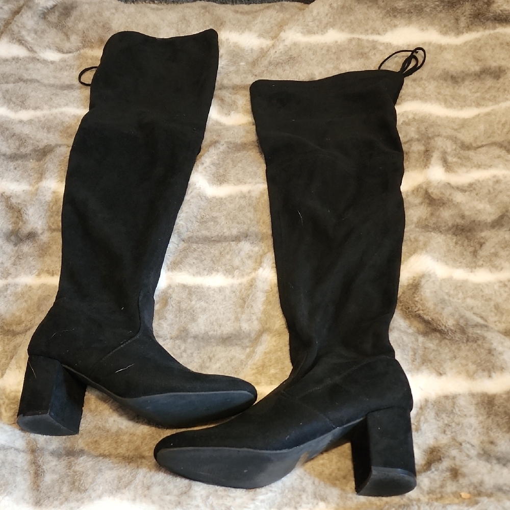 Not Rated Black Over the Knee Boots with Chunky Heel